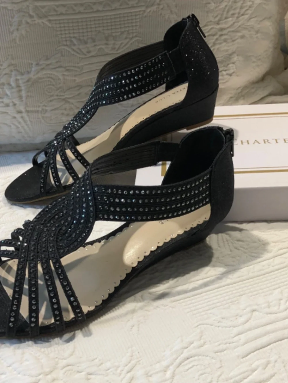 Black sparkle wedges - how fun!